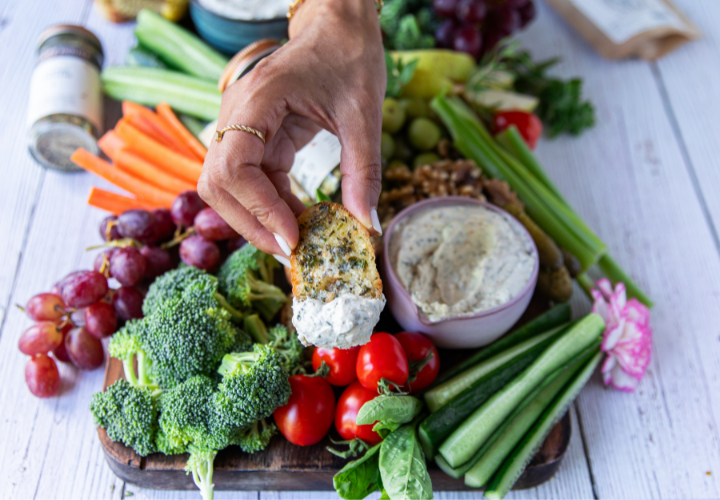 Herb Butter Crostinis with Toasted Onion Dip