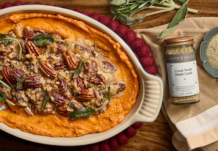 Maple Garlic Sweet Potato Casserole