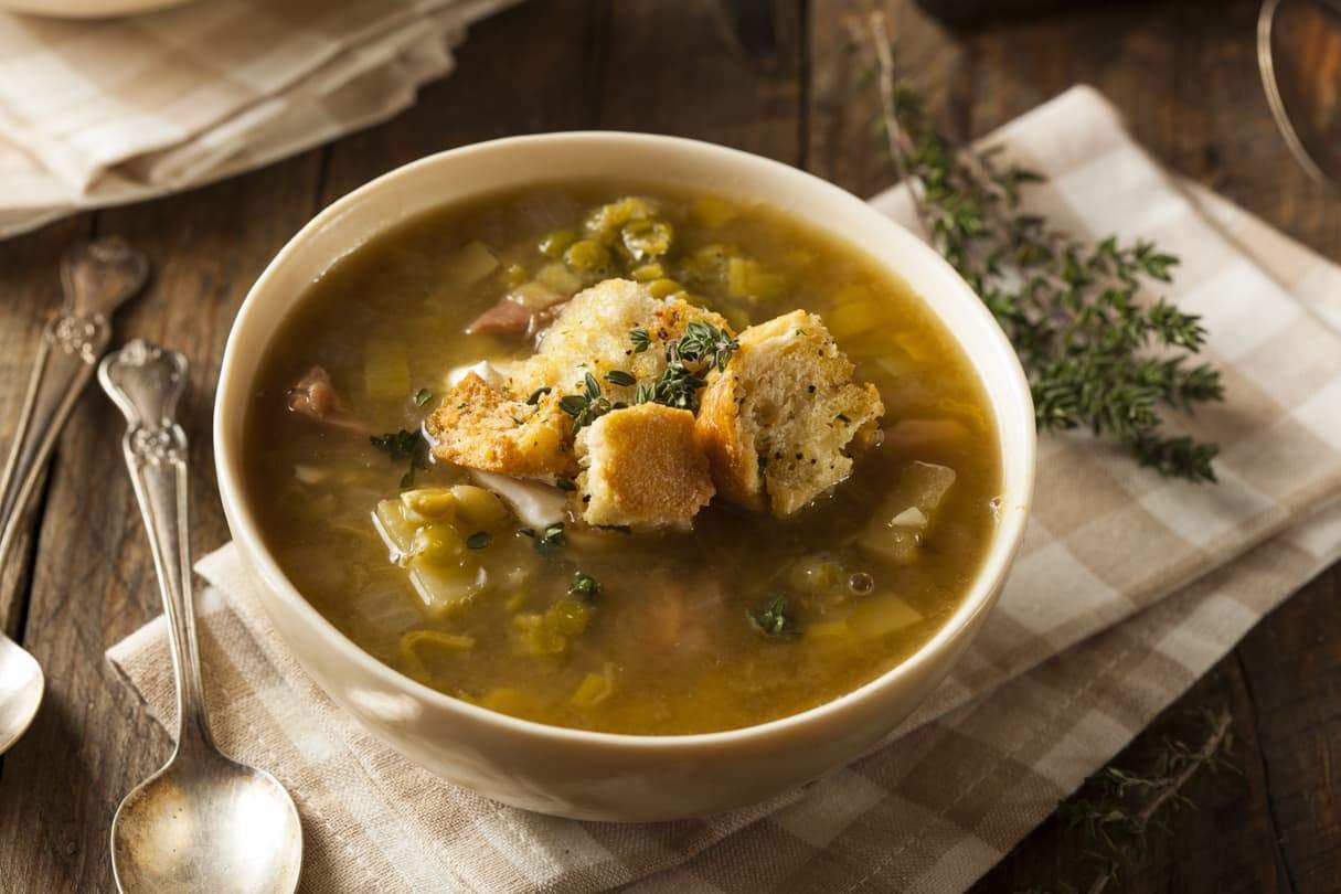 Vegetarian Split Pea Soup with Potatoes, Lemon, & Dill - Bowl of