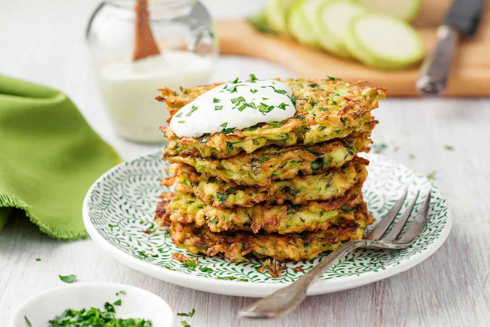 Zucchini Pancakes with Lakeshore Shallot & Herb Seasoning Dollop