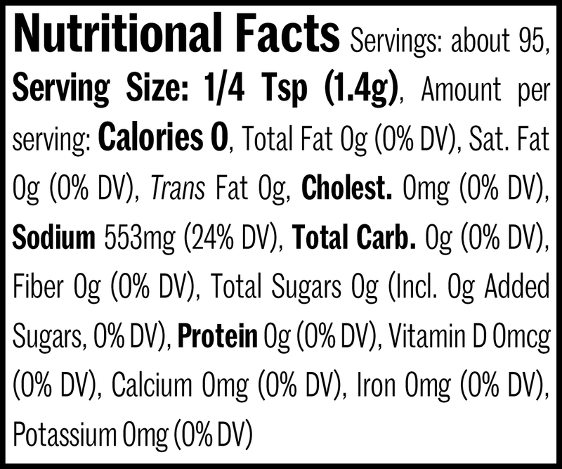 Sea Salt, Fine Flatpack, 4.7oz. Nutrition Label