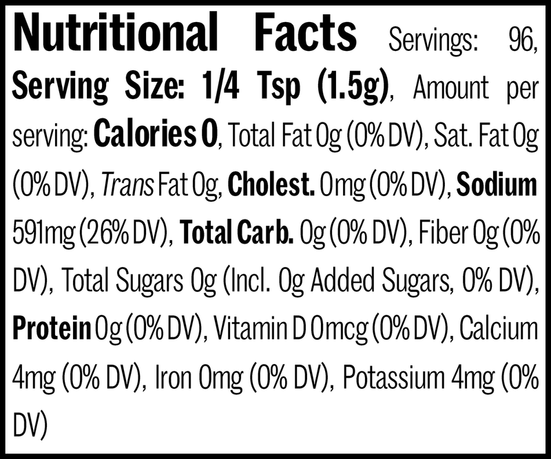 Salt, Himalayan Fine Flatpack, 5.1oz. Nutrition Label