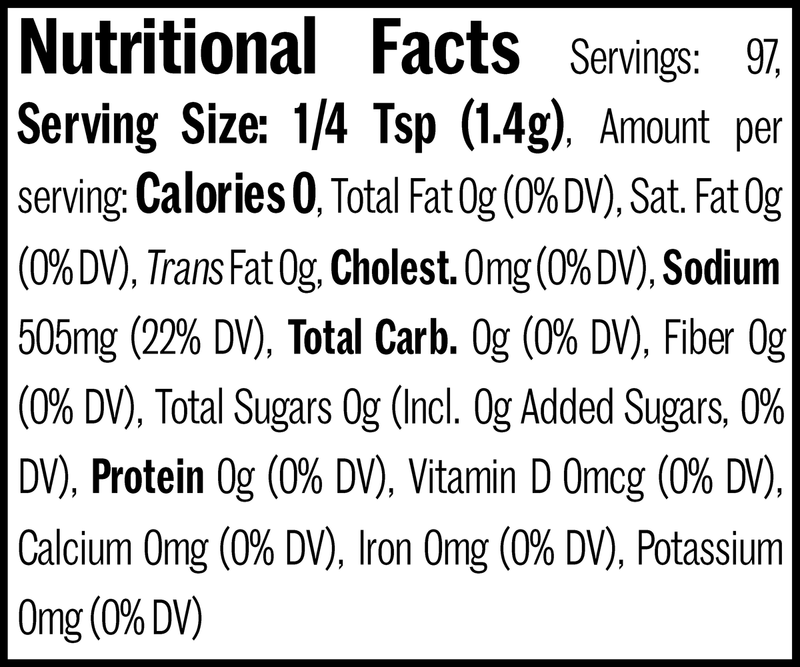 Salt, Hawaiian Black Flatpack, 4.8oz. Nutrition Label