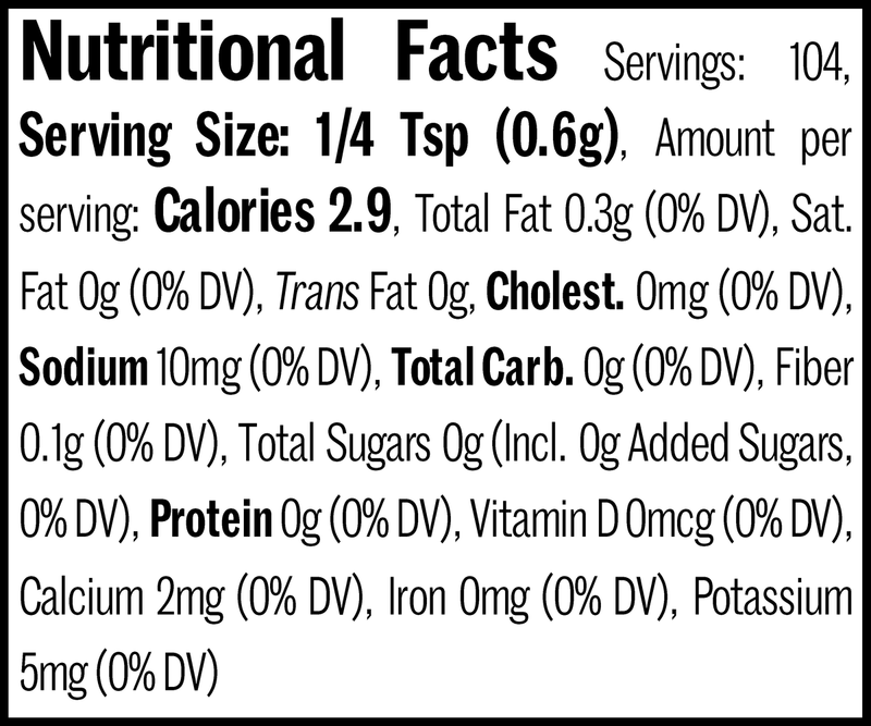 Argyle Street Jar, 2.2oz. Nutrition Label