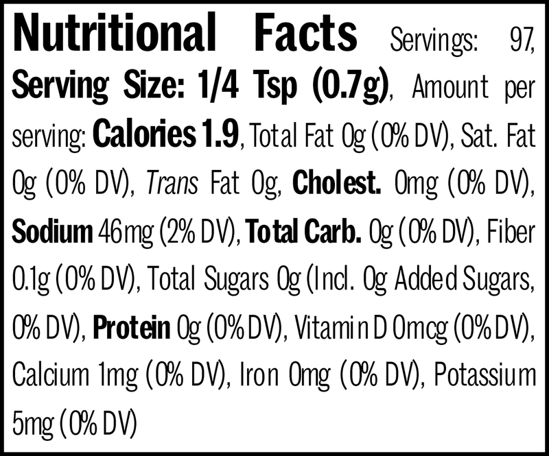 Back of the Yards Garlic Pepper Jar, 2.4oz. Nutrition Label