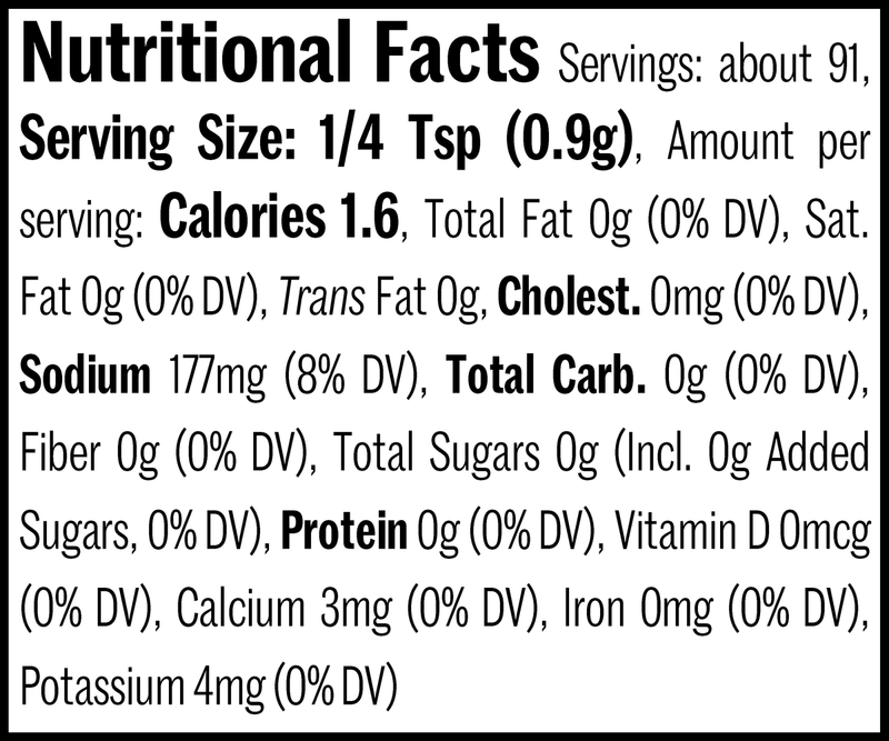 Bloody Mary Mate Jar, 2.9oz. Nutrition Label