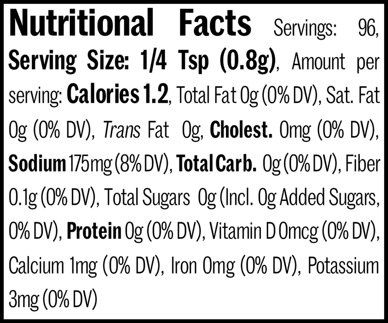 Bronzeville Rib Rub Flatpack, 2.7oz. Nutrition Label