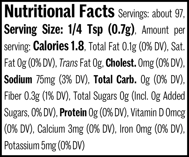 Caribbean Citrus Chile Rub Jar, 2.4oz. Nutrition Label