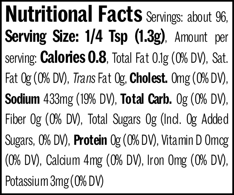 Celery Salt Jar, 4.4oz. Nutrition Label