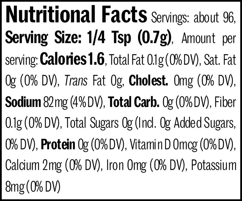 Central Street Seasoning Jar, 2.4oz. Nutrition Label