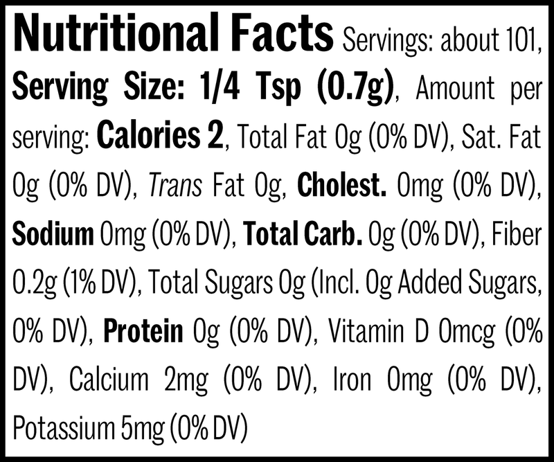 Florida Citrus Pepper Blend Jar, 2.5oz. Nutrition Label