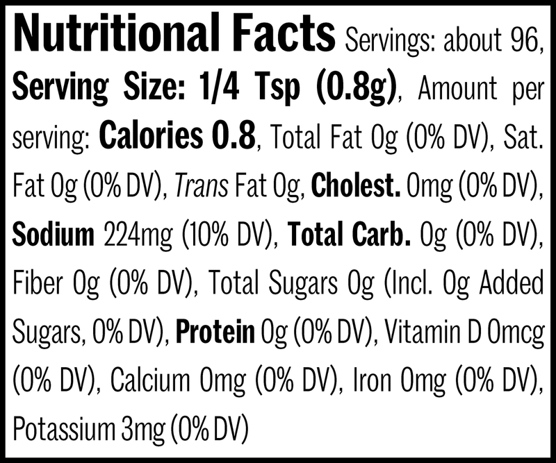 Garlic Salt Flatpack, 2.7oz. Nutrition Label