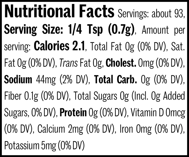 Jamaican Jerk Seasoning Flatpack, 2.3oz. Nutrition Label