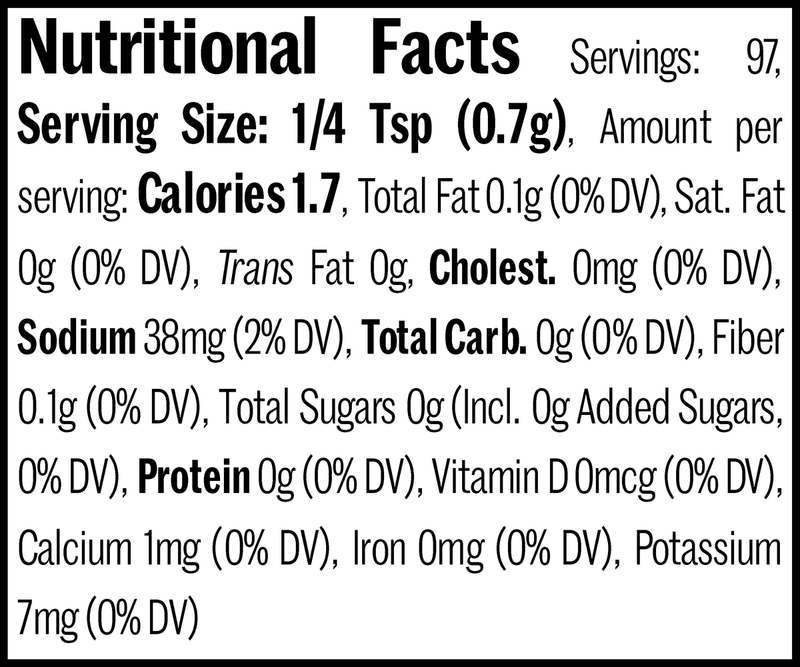 Merguez North African Seasoning Flatpack, 2.4oz. Nutrition Label