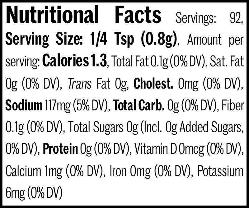 Mexican Chile Lime Seasoning Flatpack, 2.6oz. Nutrition Label