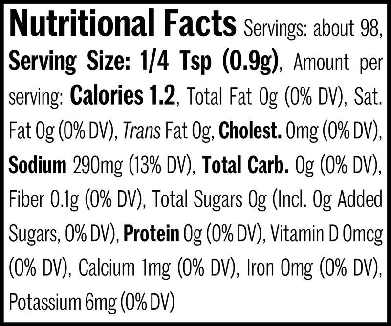 Milwaukee Ave Smokehouse Rub Flatpack, 3.1oz. Nutrition Label