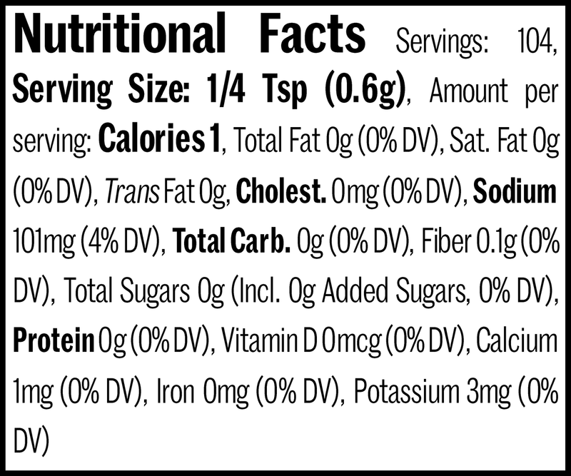 Pepper & Shallot Seasoning Jar, 2.2oz. Nutrition Label