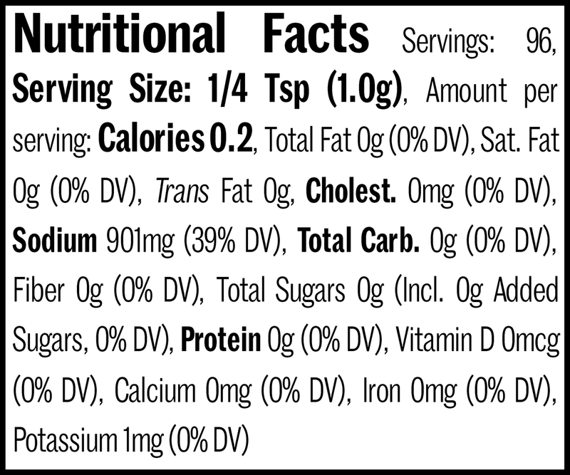 Salt, Porcini Sea Salt Jar, 3.4oz. Nutrition Label