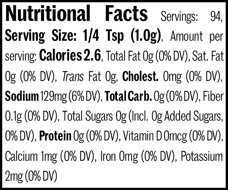 Steakhouse Smoke Seasoning Flatpack, 3.3oz. Nutrition Label