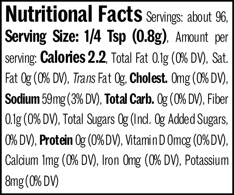 Taco Seasoning Flatpack, 2.7oz. Nutrition Label