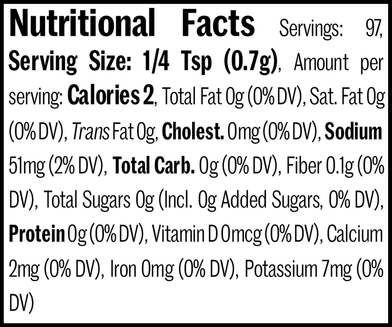 Tuscan Olive Oil Seasoning Flatpack, 2.4oz. Nutrition Label