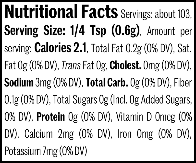 Curry, Vadouvan Jar, 2.2oz. Nutrition Label