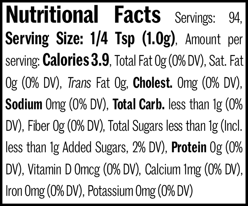 Vanilla Spiced Sugar Jar, 3.3oz. Nutrition Label