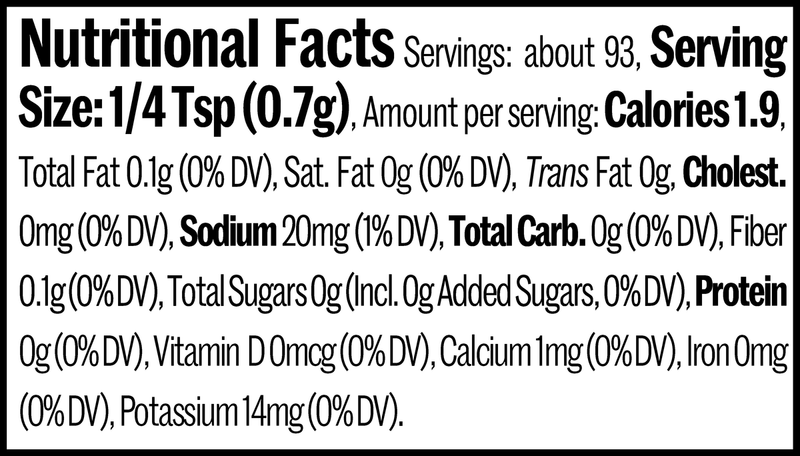 Epice Spice Jar, 2.6oz. Nutrition Label