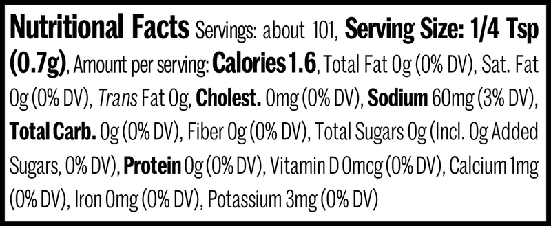 Rodney Scott - Green Chile Lime Citrus Rub Jar, 2.5oz. Nutrition Label