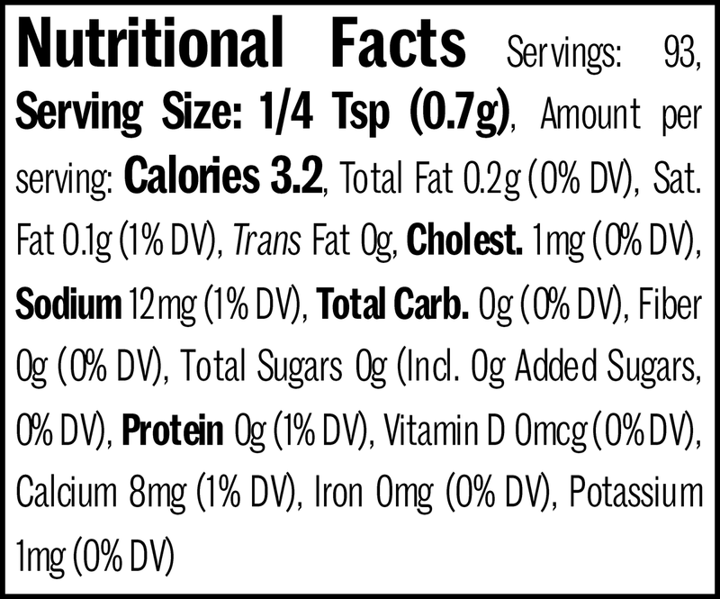 Cacio e Pepe Jar, 2.3oz. Nutrition Label